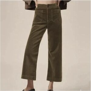 NWOT Anthropologie Maeve Colette Corduroy Cropped Wide Leg Pants Moss Olive 30